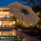 9 Feet Solar Patio Umbrella with LED Lights Natural Thatch Roof and Tilt Crank for Backyard Use